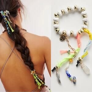 Free People Ariana Ost Dripping In Sun Hair Tie in White Multi NWT Bracelet Boho